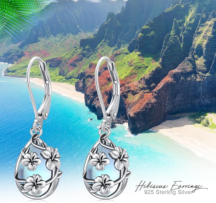 Flower Earrings 925 Sterling Silver Flower Teardrop Leverback Dangle Earrings Jewelry Gifts for Women Girls