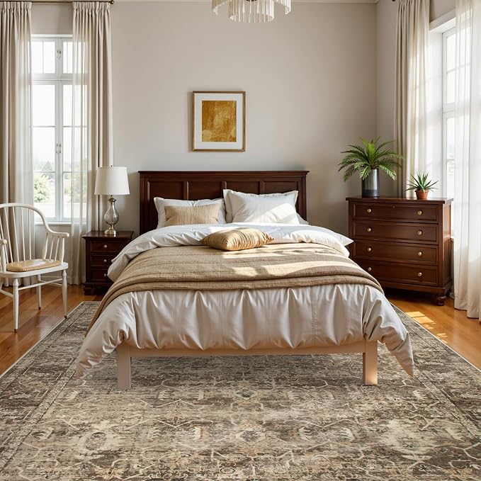Lahome Margot Vintage 6x9 Washable Brown Rugs for Living Room Bedroom, Soft Dining Room Rugs for Under Table, Non Slip Indoor Throw Carpet for Entryway Kitchen Office (6x9ft,Brown)