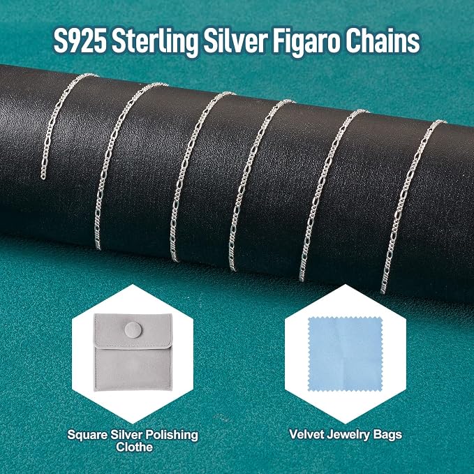 3.28 Feet Figaro Chains S925 Sterling Silver Chain for Jewelry Making, 3.5x1.5mm Figaro Links Permanent Bracelet Kit for Women Men Necklace Making