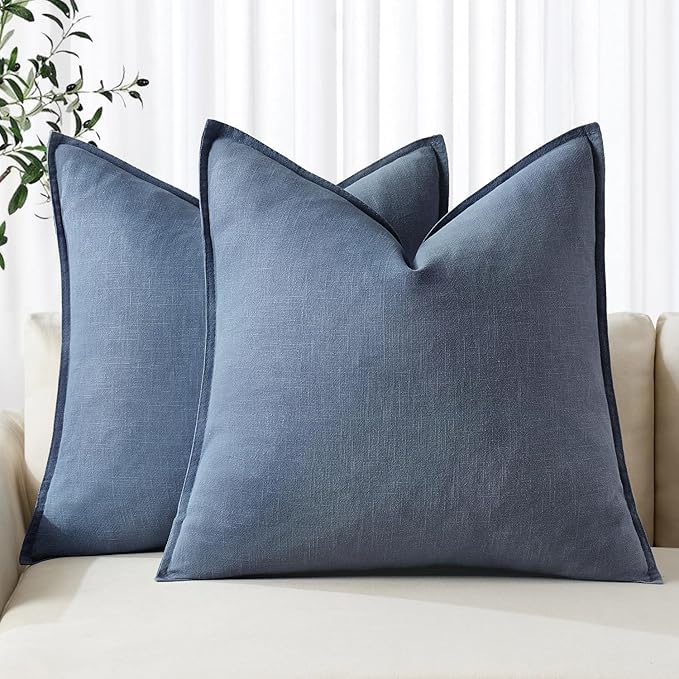 MIULEE Decorative Linen Pillow Covers 20x20 Inch Blue Ashes | Boho Farmhouse Neutral Couch Throw Pillows for Bed, Pack of 2 Accent Coastal Modern Pillowcases, Sofa Livingroom Home Decor