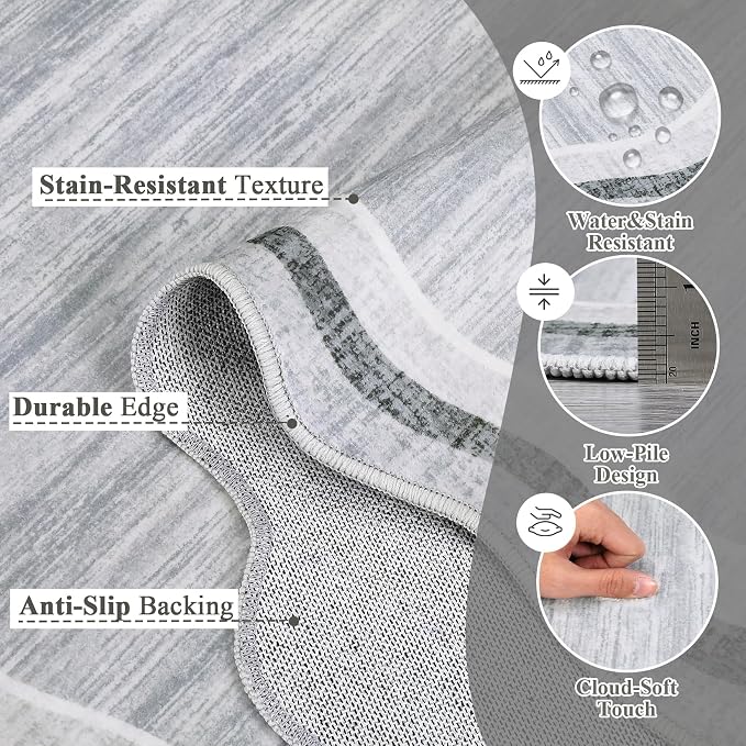 Garvee Scalloped 10x13 Area Rugs for Living Room Large Washable Rugs,Neutral Solid Rug Stain Resistant Non Slip Floor Mat Carpet Indoor Accent Rug for Bedroom Dining Room Playroom Home Decor,Grey | Rugs for Living Room, Non-Slip Soft Carpet for Bedroom...
