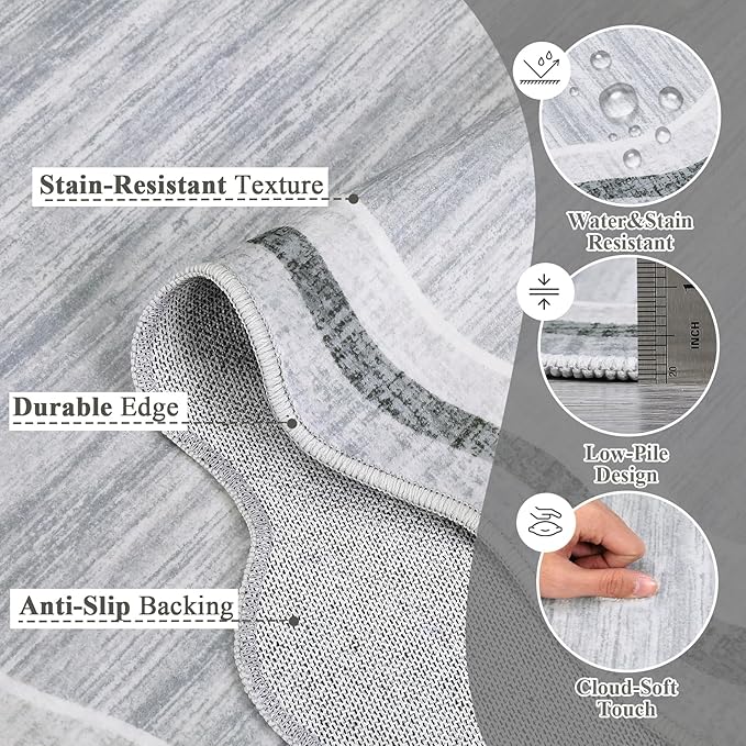Garvee Scalloped 8x10 Rugs Washable Area Rugs for Living Room,Modern Stain Resistant Solid Rug for Bedroom, Scalloped Low Pile Non-Slip Neutral Rug for Farmhouse Dining Room Home Office Dorm,Grey | Rugs for Living Room, Non-Slip Soft Carpet for Bedroom...