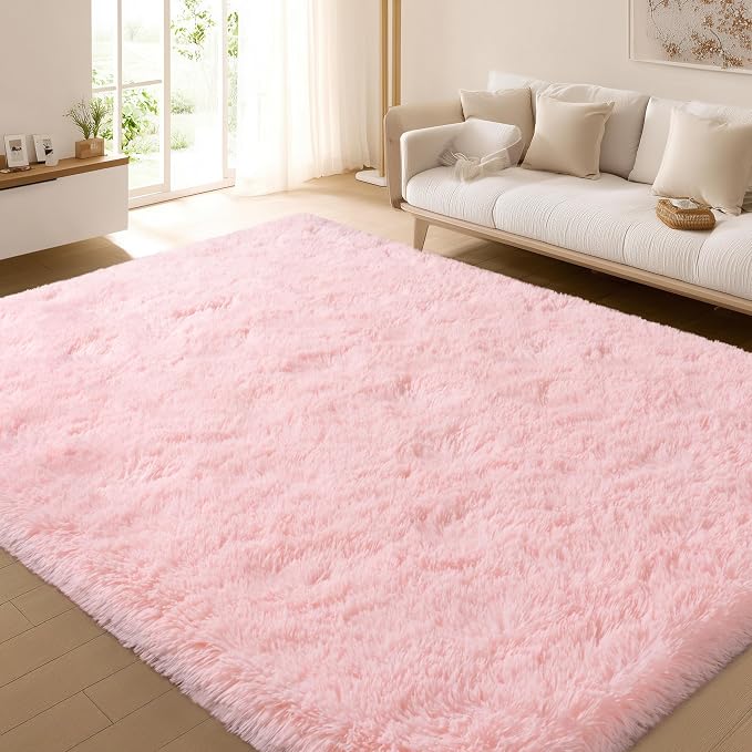 9x12 Area Rugs for Living Room Bedroom, Large Pink Shag Fluffy Rug | Shaggy Shag Carpet, Soft and Comfy, Non Slip Big Fuzzy Carpet for Bedroom Nursery Kids Girls Boys Room Dorm Home Decor