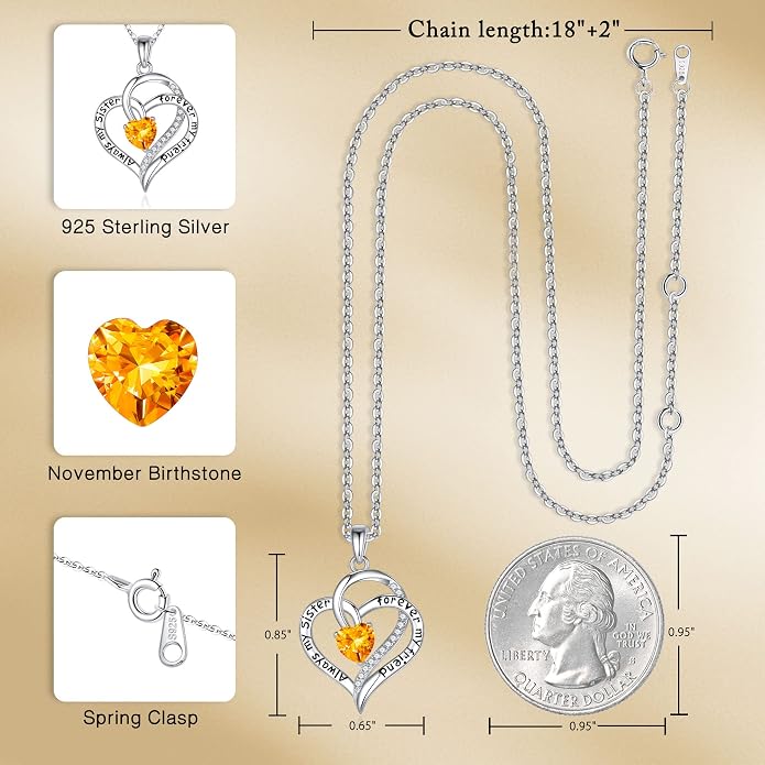 Iefil Gifts for Sister - 925 Sterling Silver Birthstone Necklace Sisters Jewelry