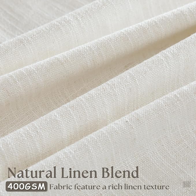 Natural 72 Inch Pinch Pleated Linen Semi Sheer Curtains 2 Panels W40xL72 | Memory Shape Trained, for Living Room Bedroom Cabin Closet, 400GSM Fabric, Cream Ivory, Pinch Pleat with Hooks Rings Back Tab