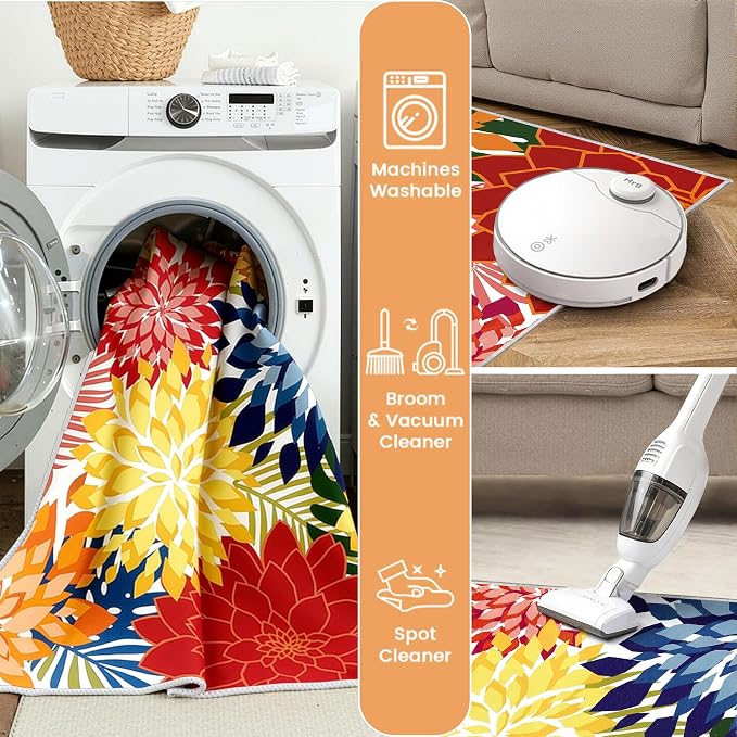 ZonLi Colorful Outdoor Rug 5x8Ft Waterproof Multicolored Indoor Area Rug Washable Outdoor Patio Rugs Tropical Floral Non Slip Outdoor Carpet for Living Room, Pool,Backyard,Deck,Camping