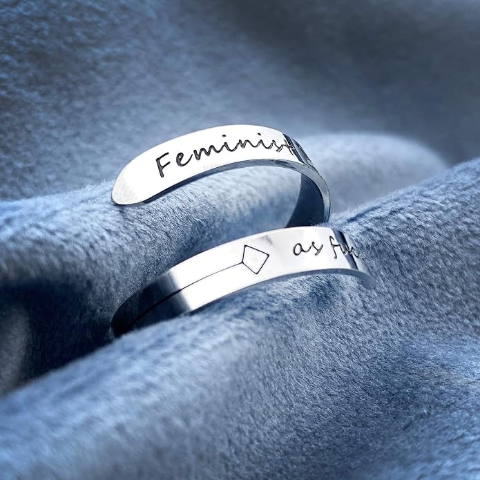 Vrycot Adjustable silvery Inspirational Stainless Steel Adjustable Bands Cool Stacking Opening Gift for Women Statement