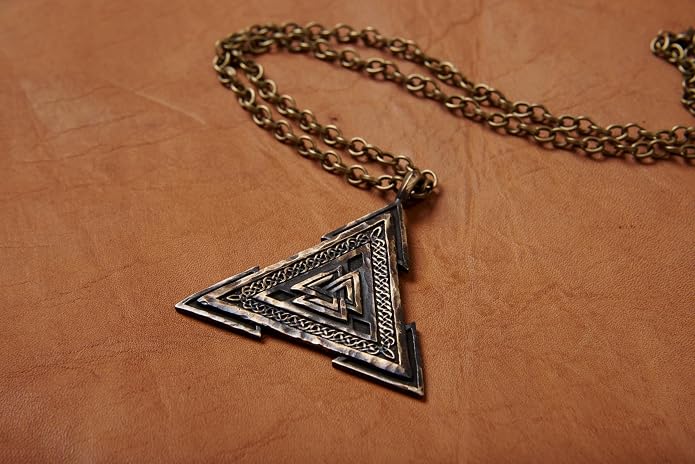 Baldur Jewelry - Valknut Viking Necklace for Men Women - Celtic Viking Norse Jewelry for Men Amulet Pendant Necklace - Brass Valknut Pendant - Jewelry Triangle - Valknut Odin Amulet - Viking Gifts