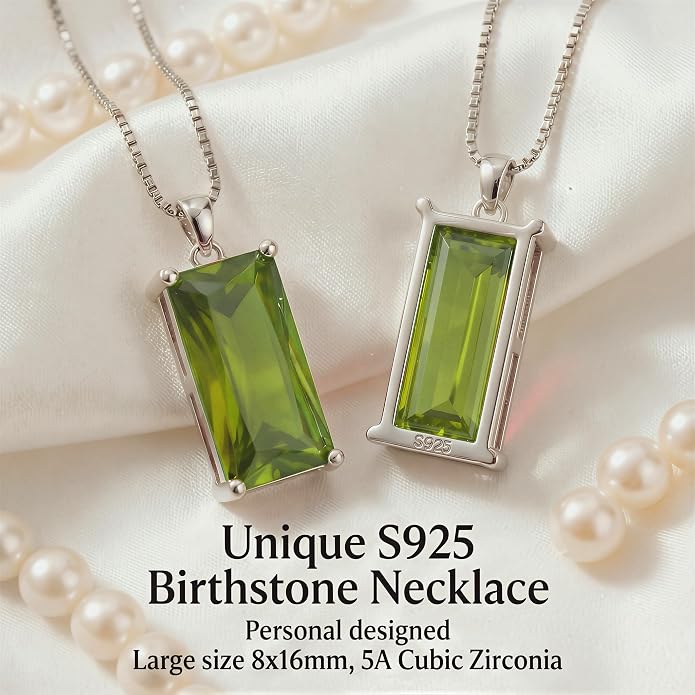 8mm x 16mm Square Birthstone Pendant Necklace – Fashion charming Sterling Silver Gift for women