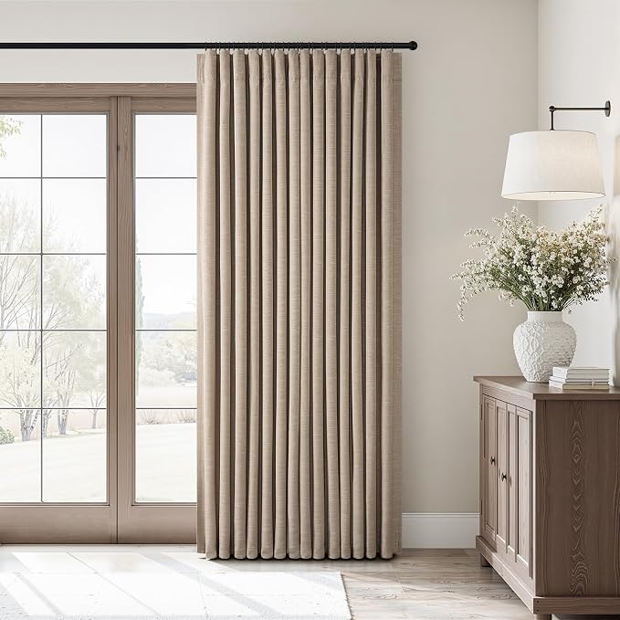 Topfinel Burlywood 102 Inch Long Pinch Pleated Panels for Bedroom, 100% Blackout Curtains with Back Tab & Hooks for French Door, Full Light Blocking Energy Saving Drapes, Taupe Burlywood 52" W*102" L