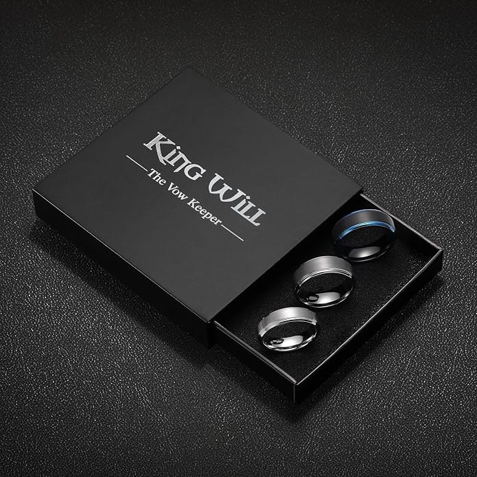 King Will Classic Tungsten Wedding Band for Men, 6/7/8/9/10mm Widths, Polished Finish Step Edge Matte Rings Comfort Fit
