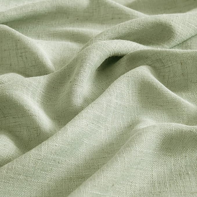 MIULEE Sage Green Linen Curtains 84 Inch Length for Bedroom Living Room, Soft Thick Linen Textured Window Drapes Semi Sheer Light Filtering Back Tab Rod Pocket Burlap Look Spring Decor, 2 Panels