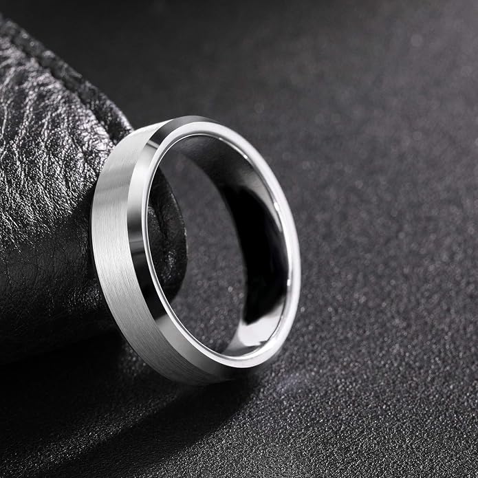 Frank S.Burton 3mm 4mm 6mm 8mm Black/Silver/Rose Gold Tungsten Rings for Women Men Wedding Band Engagement Ring Comfort Fit Beveled Edges Size 4-15