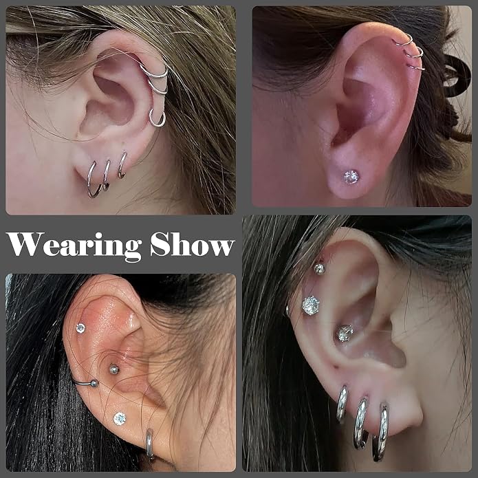 20G 18G 16G 14G 12G 10G Hypoallergenic Nose Rings Hoops for Men Women 316L Surgical Steel Hinged Nose Rings for Nostril Septum Cartilage Helix Daith Tragus Rook Conch Lip Ear Lobe Piercing
