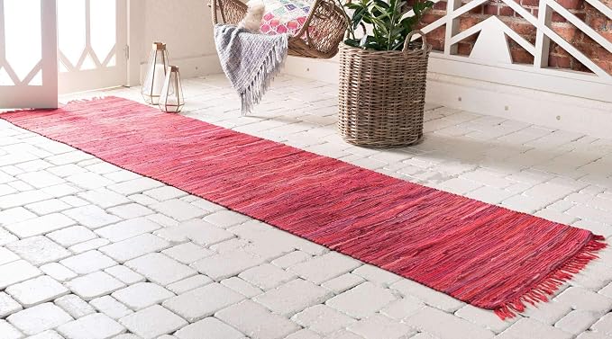 Unique Loom Chindi Cotton Collection Soft Hand Woven Natural Fiber Striped Area Rug, 2 ft 2 in x 6 ft 7 in, Red/Purple (Pack of 4)