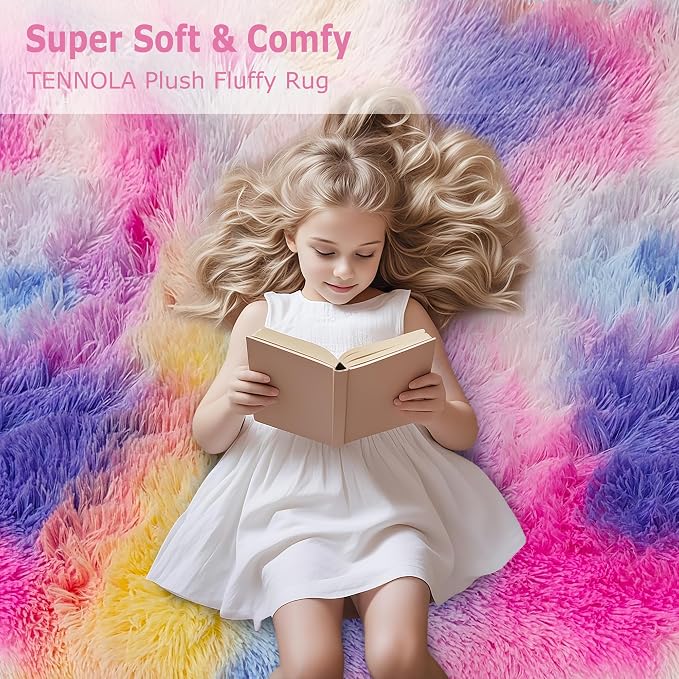 Rainbow Area Rugs 5x8 ft,Tie-Dyed Unicorn Fluffy Fuzzy Shaggy Carpet Soft Plush Furry Rug,for Bedroom Living Room Indoor Floor Rug Kids Girls Boys Home Decor Aesthetic, Dorm Nursery