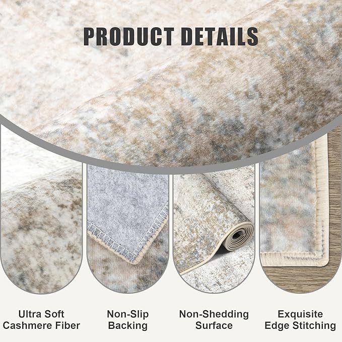 Washable Area Rug 3x5 Entryway Rug: Washable Modern Abstract Soft Thin Rug Indoor Floor No Slip Stain Resistant Carpet for Bedroom Dining Room Farmhouse Nursery Home Office - Brown Grey