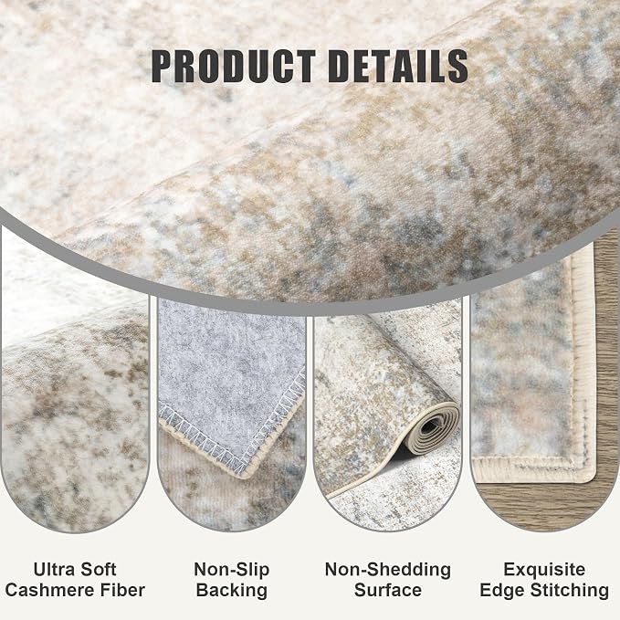 6x9 Area Rug Living Room Rug: Washable Modern Abstract Soft Thin Rug Indoor Floor No Slip Stain Resistant Carpet for Bedroom Dining Room Farmhouse Nursery Home Office - Brown Grey