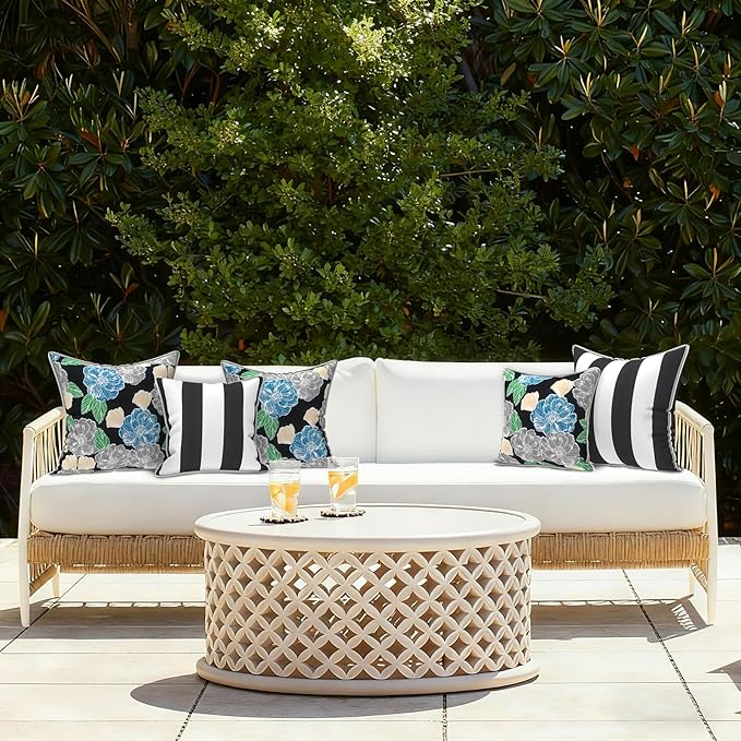 LVTXIII Outdoor/Indoor Throw Pillows, Decorative Patio Accent Pillows, Fluffy Water Repellent Garden Cushions for Home Patio Coach Sofa Use, 16×16 Inch, Pack of 2, Peony Garden