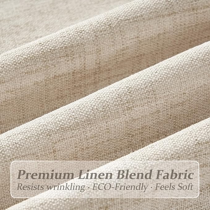 Pleated Natural Linen Blend Semi Sheer 84 Inch Curtains 4 Panels Set for Bedroom, Memory Trained Pinch Pleat Light Filtering Non See Through Living Room Farmhouse Window Drapes 7FT Length 40Wx84L