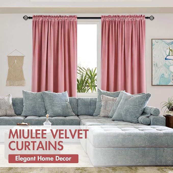 MIULEE Pink Blackout Velvet Curtains Drapes 108 Inch Long 52"x108" Bedroom | Luxurious Bedroom Living Room Decor, Room Darkening, Thermal Insulated, Rod Pocket Design, Super Soft Fabric, Extra Long