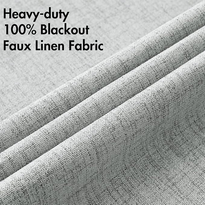MIULEE Linen Curtains for Bedroom 100% Blackout Thermal Insulated Glacier Gray Grommet Room Darkening Curtains & Drapes for Living Room 52 x 45 Inch (2 Panels)