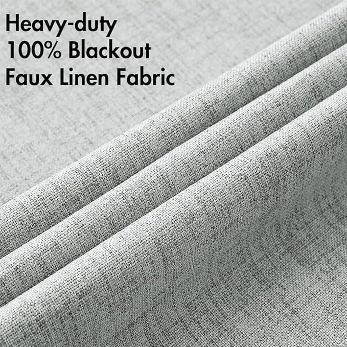 MIULEE 100% Blackout Linen Curtains for Bedroom Thermal Insulated Glacier Gray Grommet Room Darkening Curtains & Drapes for Living Room 52 x 96 Inch (2 Panels)
