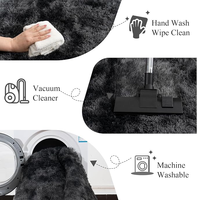 Large Area Rugs for Living Room Bedroom 5x7 Black Grey Shag Rugs | Ultra Soft Fluffy Shaggy Plush Fuzzy Modern Indoor Throw Floor Carpet for Kids Girls Boys Dorm Nursery Home Decor Aesthetic