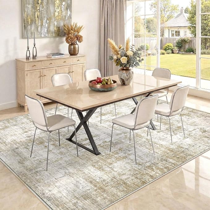 10x12 Area Rugs Washable Living Room Rug-No Slip Soft Carpets Modern Abstract Indoor Floor Stain Resistant Large Carpet for Bedroom Dining Room Farmhouse Nursery Home Office Tan