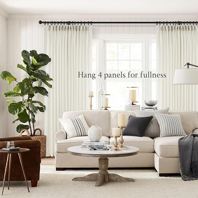 Pinch Pleated 92 Inch Curtains 2 Panels for Living Room Natural Linen Curtains 92 Inches Long Pinch Pleat Drapes for Track System Light Filtering Semi Sheer Curtains for Living Room Bedroom,Brich