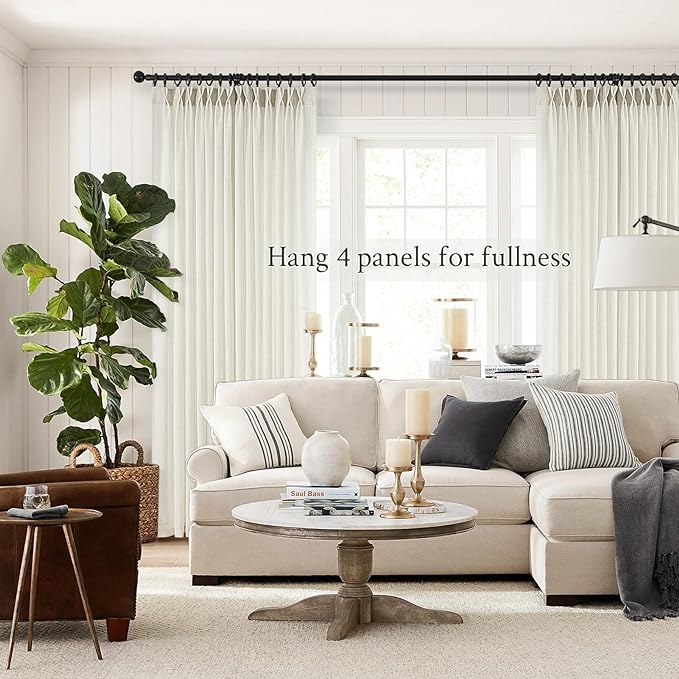 Topfinel Natural Pinch Pleated Linen Curtains 100 Inch Length 2 Panels for Living Room Bedroom Semi Sheer Window Curtain Boho Neutral Back Tab Pinch Pleat Drape with Hooks 100 Inches Long