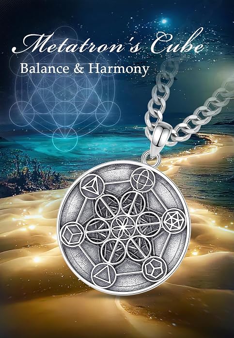 AEONSLOVE Tetragrammaton De Plata 925 Sterling Silver Tetragrammaton Necklace/Metatron Cube Pendant Amuleto De Proteccion Gifts for Women Men