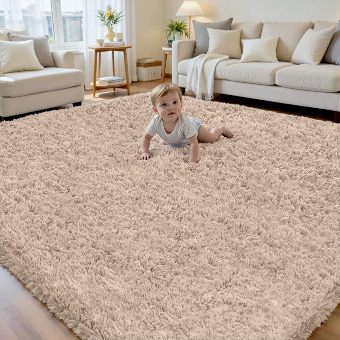 6x9 Area Rug for Living Room, Ultra Soft Fluffy Shag Rugs for Bedroom, Non-Slip Large Fuzzy Plush Rug Indoor Floor Carpet for Nursery Kids Office Dorm Modern Decor, Beige
