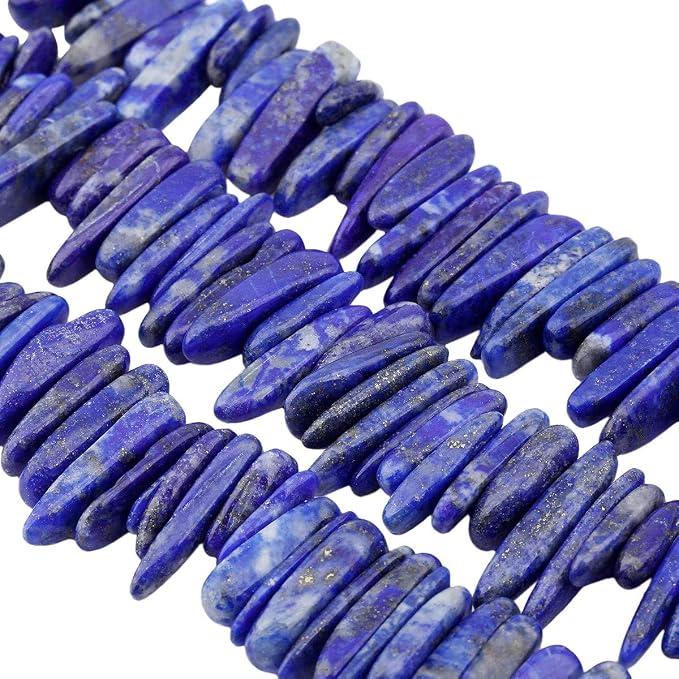TUMBEELLUWA Rock Quartz Crystal Points Loose Beads for Jewelry Making, Titanium Coated Polished/Raw Quartz Beads 15 Inches Top Drilled,Lapis Lazuli(0.45"-0.5")