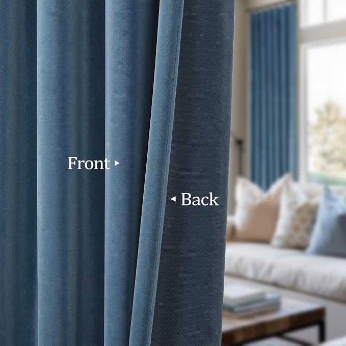 Pitalk Light Blue Velvet Curtains 63 Inch Length for Boys Bedroom Kids Nursery Coastal Elegant Decor Texture Room Darkening Thermal Stone Vintage Blue Curtain for Office Kitchen Study Room 2 Panel Set