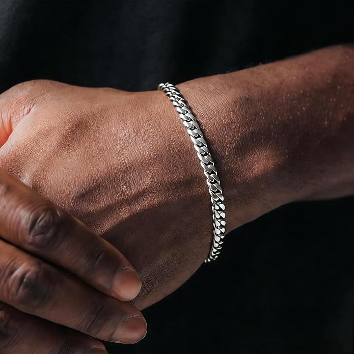 Cross Bracelet for Men, Silver/Gold/Black Mens Cross Bracelets Stack Stainless Steel Cuban Link Chain Bracelet Set Non Tarnish Adjustable Chunky Mens Jewelry Gifts for Men Dad Him Father's Day