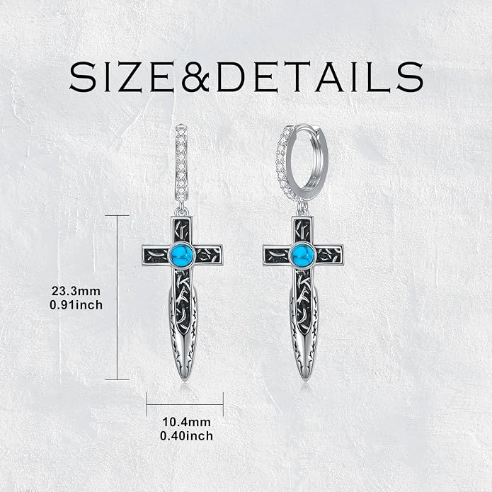 PELOVNY Abalone/Turquoise/Black Onyx/Lapis Lazuli/Axolotl/Bee/Dragonfly/Sun/Cross/Sword/Wolf/Map/Golf Earrings S925 Sterling Silver Dangle Earring Teardrop Jewelry for Women Birthday Christmas Gifts