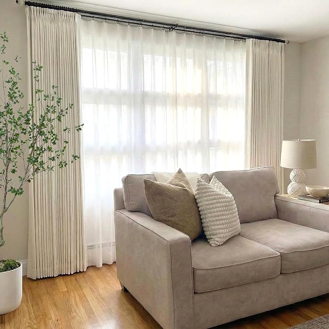 CAPALOCA Natural Linen Pinch Pleated Blackout Curtains for Sliding Glass Door, 100% Black Out Extra Wide Curtains 84 Inch Long, Thermal Insulated Drapes for Living Room, 60" W x 84" L, 1 Panel