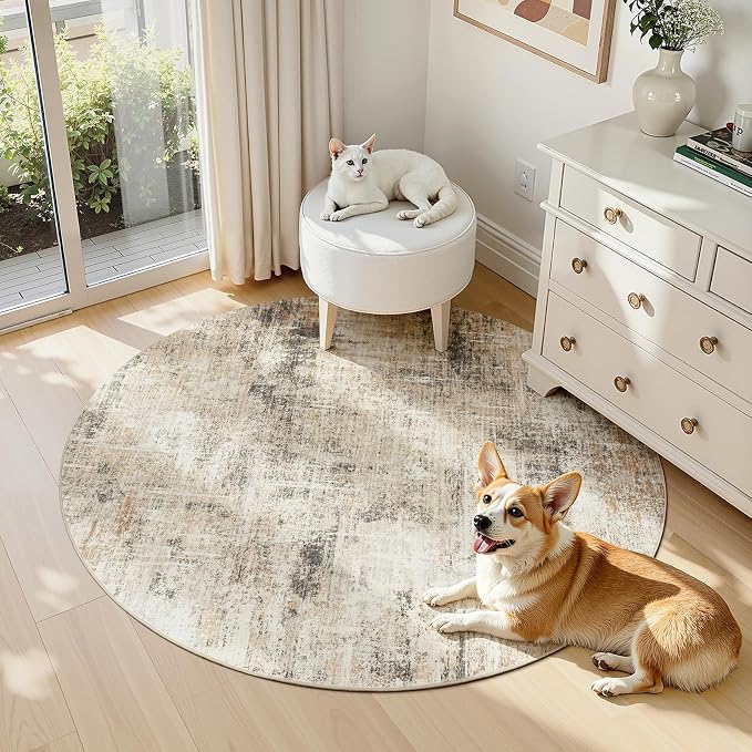 Lofus 4ft Area Rugs for Living Room, Gold Washable Area Rug with Non-Slip Backing,Soft Abstract Carpets for Bedroom Dining Room Home Office Indoor Nursery
