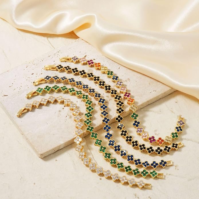 18K gold-plated mother of pearl enamel, adjustable clover lucky bracelet for women/New Year gift/Valentine's Day gift
