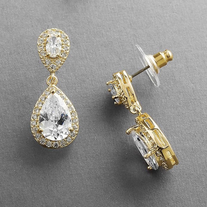 Mariell Cubic Zirconia Crystal Teardrop Dangle Bridal and Wedding Earrings, CZ Jewelry for Brides, Bridesmaids, Homecoming, Prom and Dressy Everyday Wear