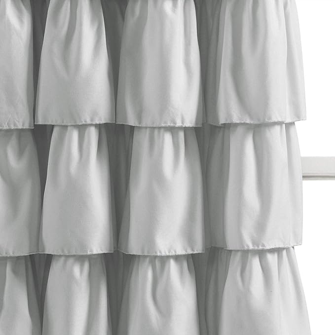 Lush Decor Light Gray Ruffle Window Curtain-Shabby Chic Farmhouse Style Panel for Living, Dining Room, Bedroom (Single), 84” x 50 L (Pack of 4)
