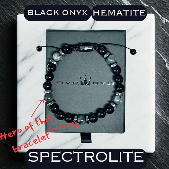 Mens Beaded Bracelet - Stone Jewelry, Black Onyx Hematite Bracelets, Mens Accessories, Adjustable