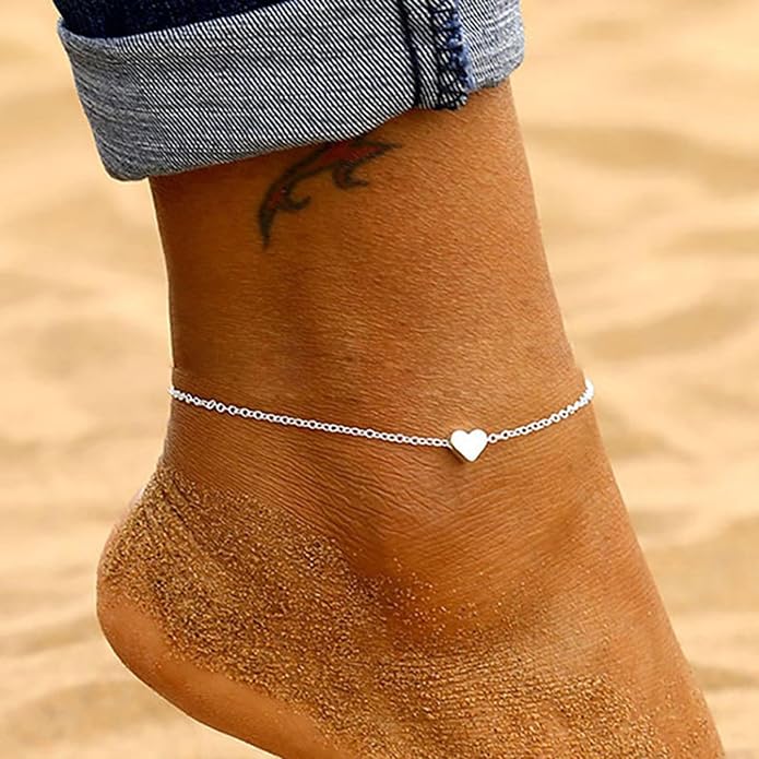Gold Anklets Bracelets for Women,925 Sterling Silver Waterproof Dainty Heart Anklet Snake Chain Link 14K Gold Plated Non Tarnish Ankle Chain Summer Beach Foot Jewelry Graduation Wedding Gifts