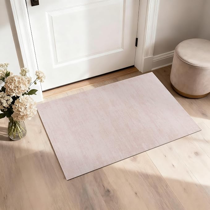 BILEEHOME Pink Bathroom Rugs Cute Modern Washable Non Slip Small Rug 3x5 | Light Blush Ombre Carpet, for Girls Bedroom Kids Room Kitchen, Boho Abstract, with Low Pile Soft, Foldable, Rubber Backing