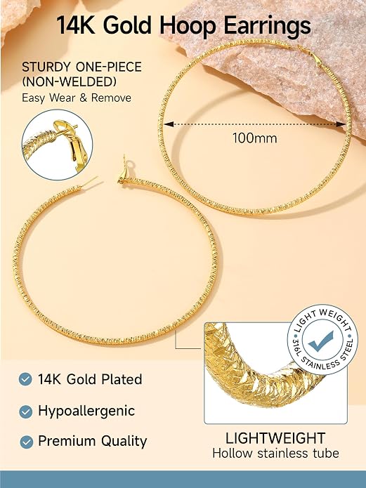 PROSTEEL 30/40/60/80/100mm Chunky Hoop Earrings For Women Gold Plated/Black Stainless Steel Hoops Earrings Statement Jewelry