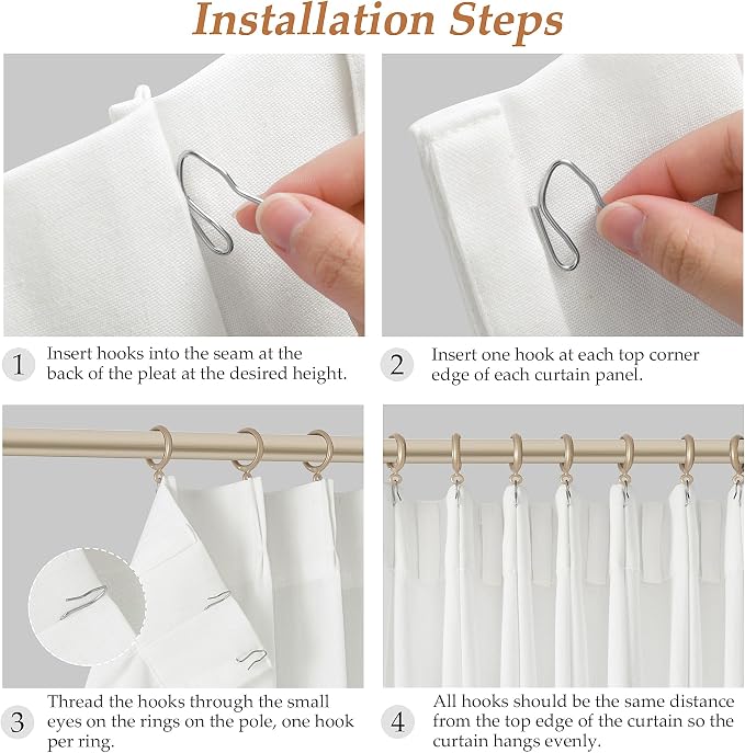 Off White 102 Inch Long Curtains Pinch Pleat Linen Curtains for Living Room 2 Panels Set Semi Sheer Light Filtering Boho Neutral 102 Inch Pleated Curtain with Hooks Floor Ceiling Bedroom Window 40x102