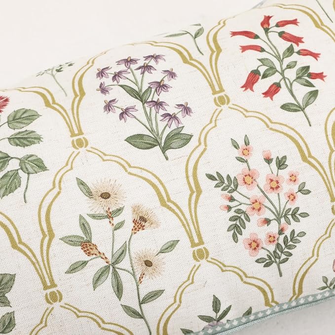 ISAENNE Designer Vintage Linen Throw Pillow Cover,20"x12"-Serenity B | French Elegant Rectangle Decor Pillow Cover,Concealed Zipper Design,Colorful Floral Pattern,Sofa,Bedroom,Living Room,Chair