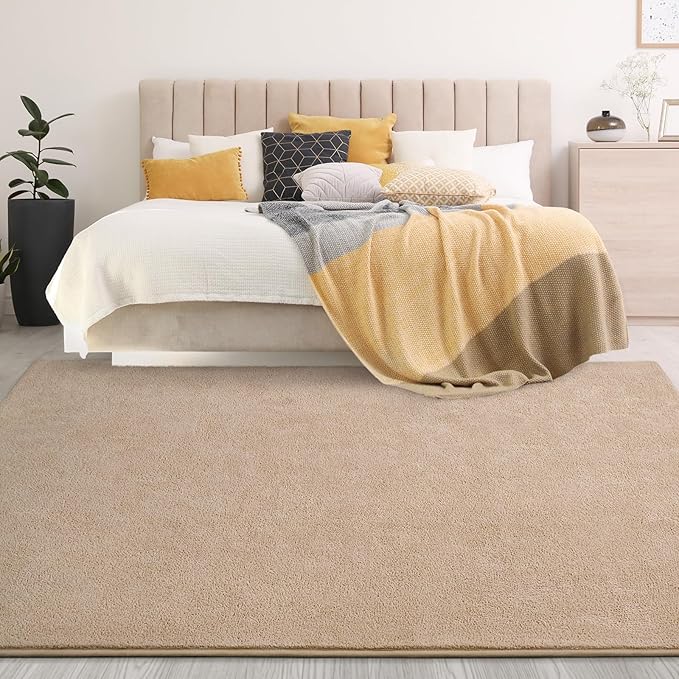 Gifeas Large Ultra Soft Modern Area Rugs for Living Room Bedroom, 7x10 Feet Beige Thickened Memory Foam Indoor Solid Minimalist Carpets, Non-Slip Comfy Rug for Boys Girls Nursery Room Home Decor
