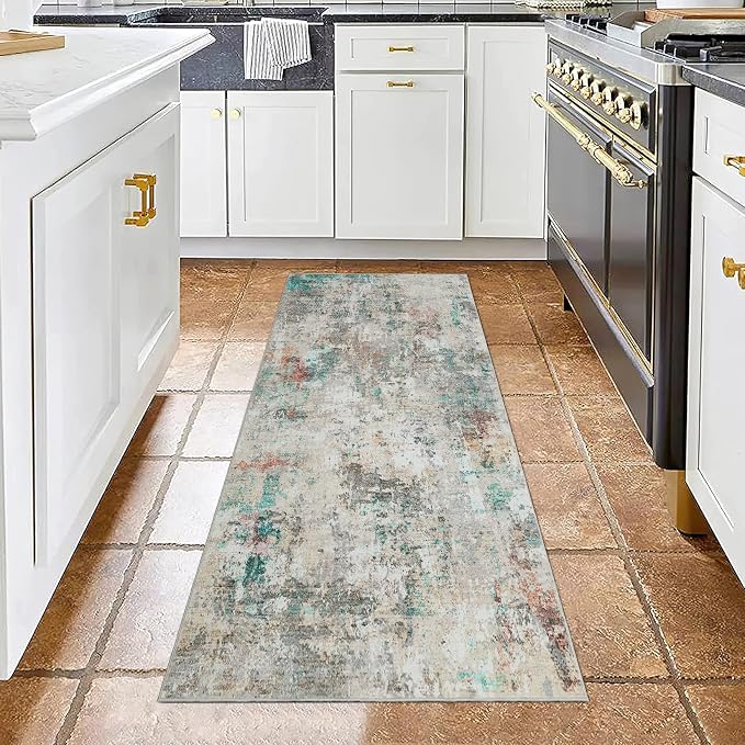 ROYHOME Modern Abstract 2x7 Runner Rug Washable Non Slip Stain Resistant Rug for Hallway Kitchen Bedroom Non Shedding Low Pile Indoor Floor Cover,Colorful